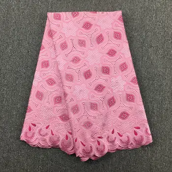 Nigérijský čipky tkaniny 2019 svadobné čipky textílie Detská Ružová Fuchsia Pink bavlna voile čipky s shinning kamene 087 5yards