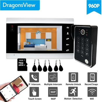 【Wifi RFID AHD 960P] vyzýva Dragonsview 7 Palcový Bezdrôtový Wifi Video dverového Telefónu, RFID, Heslo, IP Video Telefón Odomknúť Deň, Noc, IČ led