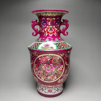 Nádherná Čínska Pastel Porcelánu Dragon & Kvet Dva Ušné Špeciálne Dekoratívne Vázy