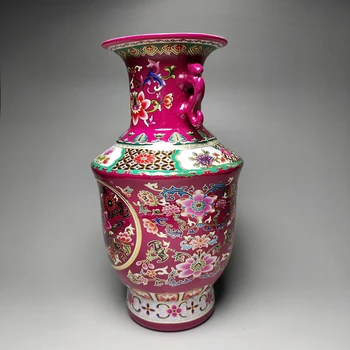 Nádherná Čínska Pastel Porcelánu Dragon & Kvet Dva Ušné Špeciálne Dekoratívne Vázy