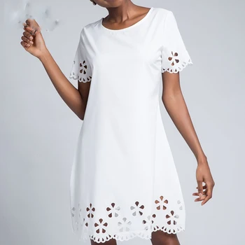 A-line Lady šaty kolo golier, krátky rukáv ženy mini šaty pálenie kvet vyprázdnené 2019 letné módy bežné Lady 3361 50