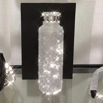 Prenosné Vonkajšie Izolované Drahokamu Vákuové Šálka Z Nerezovej Ocele Banky Fľaša Flash Diamond-Studded Vákuové Banky Fľaša Na Vodu