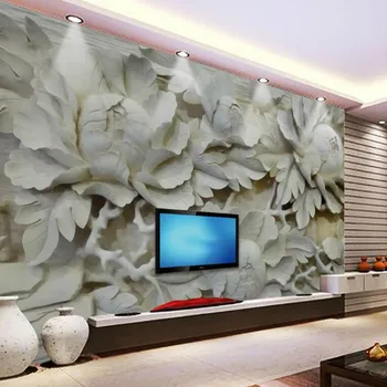 3D Stereoskopické Úľavu Pivónia Kvetinové Tapety na Obývacia Izba, Spálňa Stenu Papier 3D Plastický Kvet nástenná maľba Abstraktných De Parede 3D
