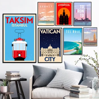 World Travel Mesto Krajiny Taksim Tel Aviv Toronto Moderného Maliarstva Plagát Vytlačí Wall Art Obrázky Domova quadro plakat
