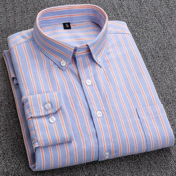 2020 Nové Pruhované Tričko Pánske Bavlna Vysokej Kvality Mens Business Bežné Tričko s Dlhým Rukávom Muž Spoločenské Šaty Flanelové Košele 4XL