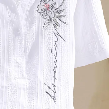 Letná Blúzka Ženy 2020 Tričko Topy Bavlna Kórejský Štýl Kvetinový Vyšívané Krátky Rukáv Office Dámy Bežné Plus Veľkosť Oblečenie