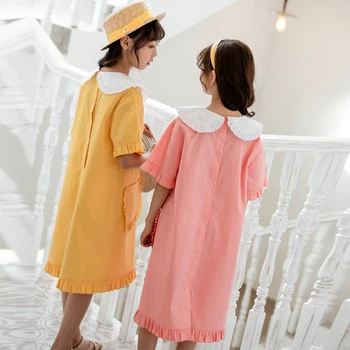 Bavlna, Ružové a Žlté detské Šaty Dievčatá Teenager, Oblečenie Lete Roku 2020 Nové Dievča Šaty Školy Módy Dospievajúce Deti 