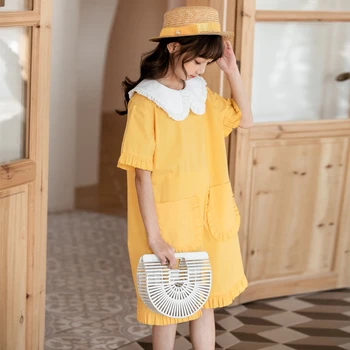 Bavlna, Ružové a Žlté detské Šaty Dievčatá Teenager, Oblečenie Lete Roku 2020 Nové Dievča Šaty Školy Módy Dospievajúce Deti 