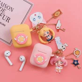 Roztomilý Japonsko Sailor Moon Keychain Silikónové Puzdro Pre Apple AirPods 12 Nabíjanie Políčko Bluetooth Slúchadlo Príslušenstvo Ochranný Kryt