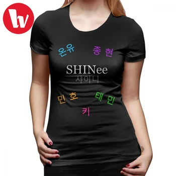 Kpop Shinee T-Shirt SHINee Názov Skupiny - Členovia Tričko Street Style O Krk Ženy tričko 100 Bavlna Orange Dámy Tee Tričko