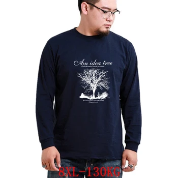 Pánske t-shirt 8XL dlhým rukávom veľkosť veľkej veľkosti 6XL 7XL vytlačené Vianočné vinše strom na jeseň t-tričko bavlnené tričko tmavo b
