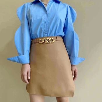 Doprava zdarma Elegantné dámske PU Krátke Sukne 2021 Lete Nové Módne Pure Color Package Hip Sukne Pás Vysoký Pás Mini Sukne