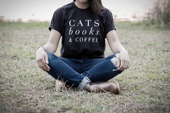 Mačky knihy a kávy Písmená Ženy tričko Bavlna Bežné Vtipné tričko Pre Pani Yong Dievča Top Tee Kvapka Loď S-205