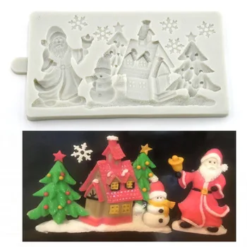 Christmas Tree House Santa Snowflake Silikónové Formy Cake Zdobenie Nástroje DIY Čokoládové Sušienky Tortu Formy Kuchyňa Pečenie
