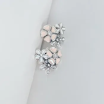 925 Sterling Silver Pan Náušnice Nový Štýl Daisy Cherry Blossom Náušnice Pre Ženy Svadobný Dar Módne Šperky