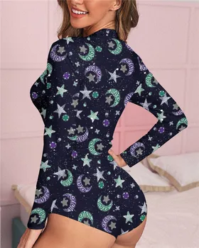 2020 Sexy Ženy tvaru Kombinézu Dlhý Rukáv Bodycon Úsek Trikot Kombinézu Tlačidlo Krátke Romper Pajama Ženy Sleepwear Jumpsuit