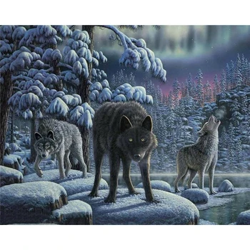 Olejomaľba Počet Dospelých Vlk DIY Sady Rám Plátna Pre Kreslenie Zvierat Sfarbenie Podľa Počtu Domov Decortion Wall Art Obrázok