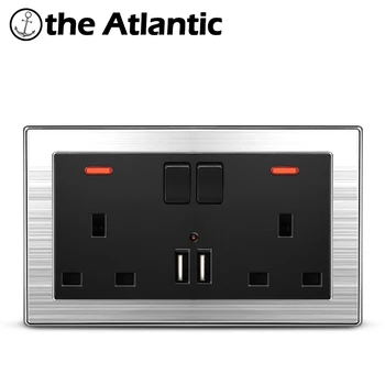 Atlectric UK Štandard Zástrčku Dual Port USB Napájacie Zásuvky Dvojité Zásuvky S vypínačom Ovládanie Zásuvky Nehrdzavejúcej Ocele Panel