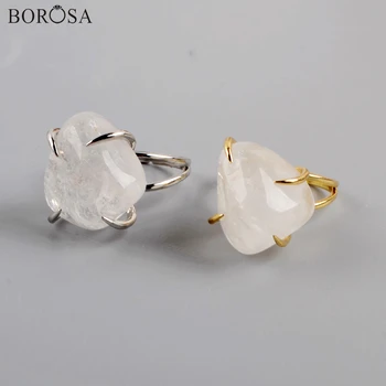 Nepravidelné Prírodné Biele Quartz Pazúr Prstene pre Ženy, Leštené Crystal Krúžky Módne Zlata, Striebra Plátovaného Nastaviteľný Krúžok ZG0443