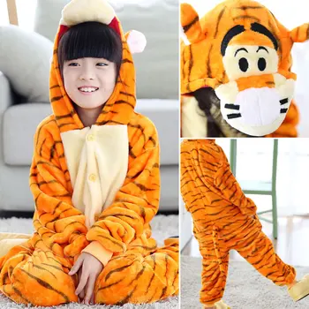 Deti Jednorožec Pyžamo Chlapci Dievčatá jumpsuit Tiger Pegasus Cosplay Zime s Kapucňou Deti Teplé Sleepwear Onesie Flanelové Pyžamá