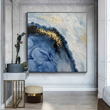 Ručne vyrábané Farebné Modré Nástenné Maľby Moderné Abstraktné olejomaľba na Plátne, Ručne Maľované Krásy Domova Obrázok