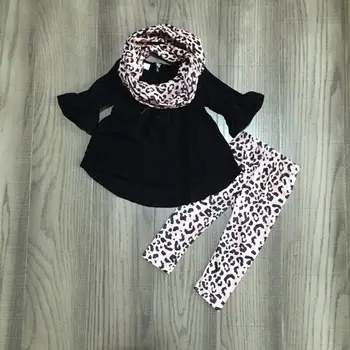 Girlymax dievča jeseň zima nastaviť dievča 3 kusy oblečenia s šatka baby girl leopard tlač oblečenie