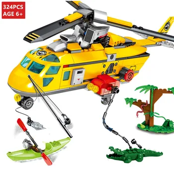 324Pcs Mesta Záchranný Tím Jungle Vrtuľník Loď Stavebné Bloky Sady Brinquedos Tvorca Tehly Vzdelávacie Hračky pre Deti,