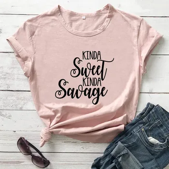Trochu Sladké Trochu Savage Vytlačené Nový Príchod Žien Zábavné Bežné Bavlna T-Shirt Vianočný Darček Sorta Sladké Sorta Savage Čaj
