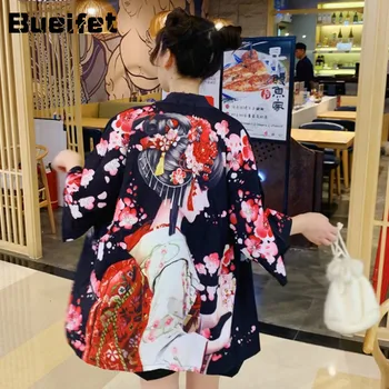 Japonský Štýl Streetwear Opaľovací Krém Kabát Módne Japonské Kimono Cardigan Blúzka Letné Voľné Tradičných Ázijských Oblečenie