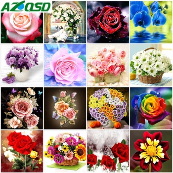 AZQSD Plné Námestie/Kolo Vŕtať 5D DIY Diamond Maľovanie Farebné Kvety 3D Výšivky Cross Stitch 5D Domova Darček