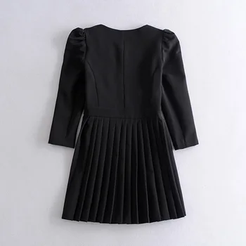 Bežné Skladaný Čierne Mini Šaty Žien Za 2020 Dlhý rukáv Štvorcového tvaru Krátke Šaty Žena Módy Elegantné Dámske Šaty