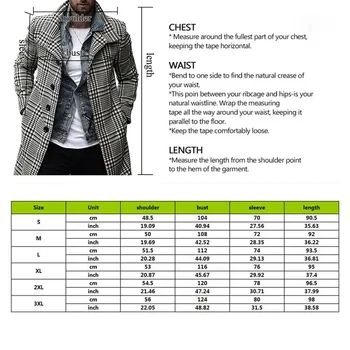 Kórejský Mužov Coats Kabát Muž Zime Teplé Oblečenie, Vlna Outwear Dlhé Čierne Biele Kockované Zmesi Mužský Kabát Plus Veľkosť