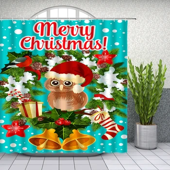 Veselé Vianočné Dekorácie Sprchové Závesy Santa Claus Strom 3d Kúpeľňa Záclony 180*180 Nepremokavé tkaniny Tkaniny S Háčikmi Obrazovke
