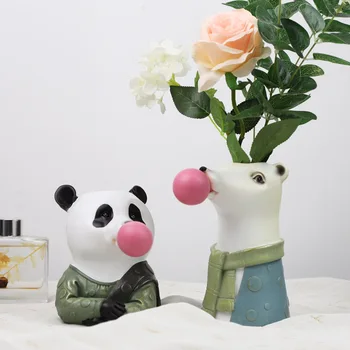 Nový Moderný Zvieracie Hlavy Šťavnaté Váza Kvetináče Živice Ručné Maľovanie Žirafa/Zebra/Medveď/Panda Fúkanie Bublín Zvierat Poprsie Obrázok