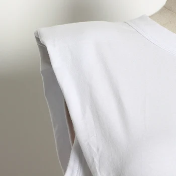 Ženy Lete Kórejský Orezané T-Shirts Čalúnená Ramenný Bez Rukávov O-Krku Ženské Tričká Streetwear Módy Bežné Lady T-Shirt