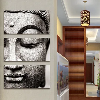 3 Panel Moderné Plátno na maľovanie na Stenu Umenie fotografie Šedá Veľké Olej Štýl plagát Buddha Sieťovej Tlače Domova pre Obývacia Izba