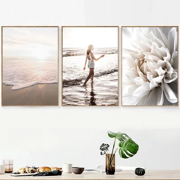 More, Pláž Ocean Kvet Dievča Strom Vlny Citácie Wall Art Plátno Na Maľovanie Nordic Plagáty A Potlačou Obrazov Na Stenu Pre Obývacia Izba