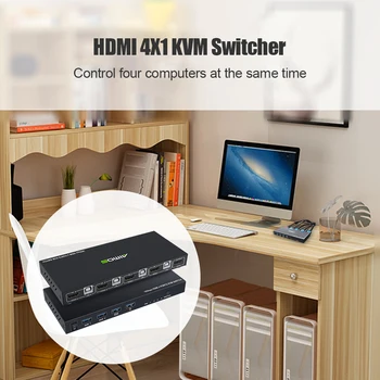HDMI KVM Prepínač 4 Port 4K USB Switcher Splitter Okno pre Zdieľanie Monitor, Tlačiareň, Klávesnica, Myš Adaptívne EDID/HDCP Plug and Play