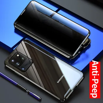 Luxusné Kovové Magnetické Predné Zadné ochrany Osobných údajov Tvrdené Sklo puzdro Pre Samsung Galaxy S20 Plus /S20 Ultra 5G Kovový Rám, Zadný Kryt