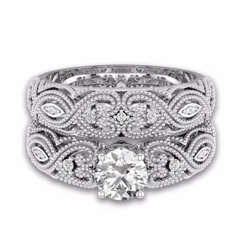 Zásnubný Prsteň Sady Elegantné Módne Šperky Bielymi Zirkónmi Crystal Silver Farba Snubné Prstene Bague Femme