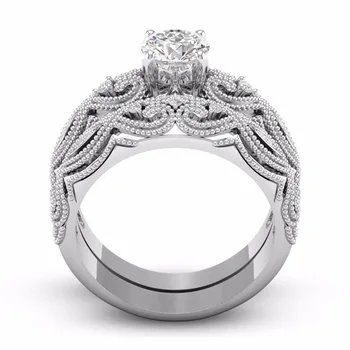 Zásnubný Prsteň Sady Elegantné Módne Šperky Bielymi Zirkónmi Crystal Silver Farba Snubné Prstene Bague Femme