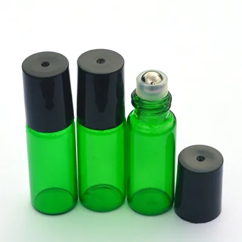 Horúce Vzorky Navi Zelená Fľaša Prázdna Parfum Essential Oil Roll-On 5ml Fľašu s Čiernou Plastovou hlavicou Fľaša 5 ks