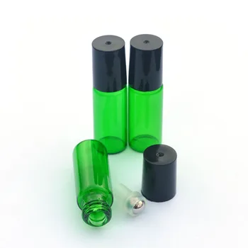 Horúce Vzorky Navi Zelená Fľaša Prázdna Parfum Essential Oil Roll-On 5ml Fľašu s Čiernou Plastovou hlavicou Fľaša 5 ks