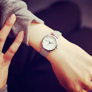Minimalistický striebro ženy hodinky modrá ukazovateľ nehrdzavejúcej ocele oka popruh náramkové hodinky 2 veľkostiach, jednoduchá žena quartz hodinky