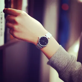 Minimalistický striebro ženy hodinky modrá ukazovateľ nehrdzavejúcej ocele oka popruh náramkové hodinky 2 veľkostiach, jednoduchá žena quartz hodinky