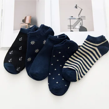 5 Párov Mužov Navy Ponožky Módne Priedušná Prúžok Kotvy Star Sneh Muž Jar Leto Loď Ponožky Pohodlné Bavlnené Ponožky