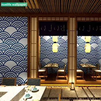 Japonský štýl blue wave vzor tapety kuchyne ramen reštaurácia obývacia izba, jedáleň, spálňa, TV joj, tapety