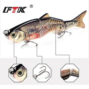 FTK 36g 3D Oči Multi Spájané Potopenie Minnow Pevného Rybárske Lure 15 cm 4 Segment Swimbait Basy Crankbait Wobblers Rybárske návnady