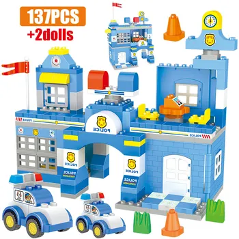 137pcs Veľkých Častíc Duploed City Policajnej Stanice Model Stavebné Bloky Auto Údaje Vzdelávacie Tehly Hračky pre Deti,