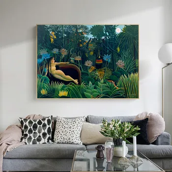 Sen o Surrealist Umelec Henri Rousseau Plátno Tlačiť Maľovanie na Nahé Ženy, Tropické dažďové Lesy Prírodné Zvierat Home Decor Art